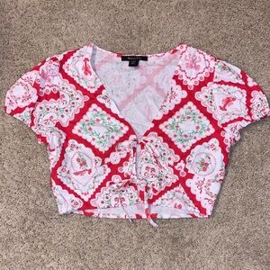 NEW Womens Max and Riley Pink & White Patterned Cropped Bows & Floral Tie Top